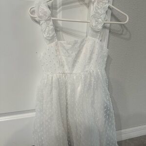 Lulus Darling Existence White Swiss Dot Rosette Sleeveless Mini Dress